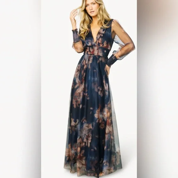 Baltic Born | Dresses | Baltic Born Layla Tulle Maxi Dress Dark Blue Floral  L | Poshmark